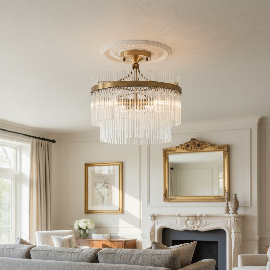 RibGlow Antique Brass 3-Light Ceiling Light with Clear Glass - Hallway or Bedroom