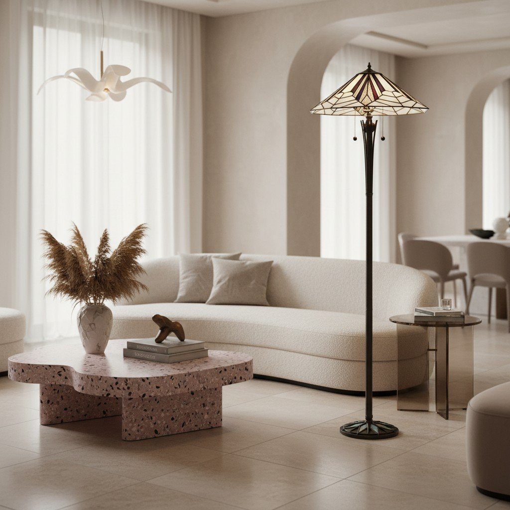 TF Astoria Art Deco Stained Glass Floor Lamp – Geometric Design Standing Light for Living Room