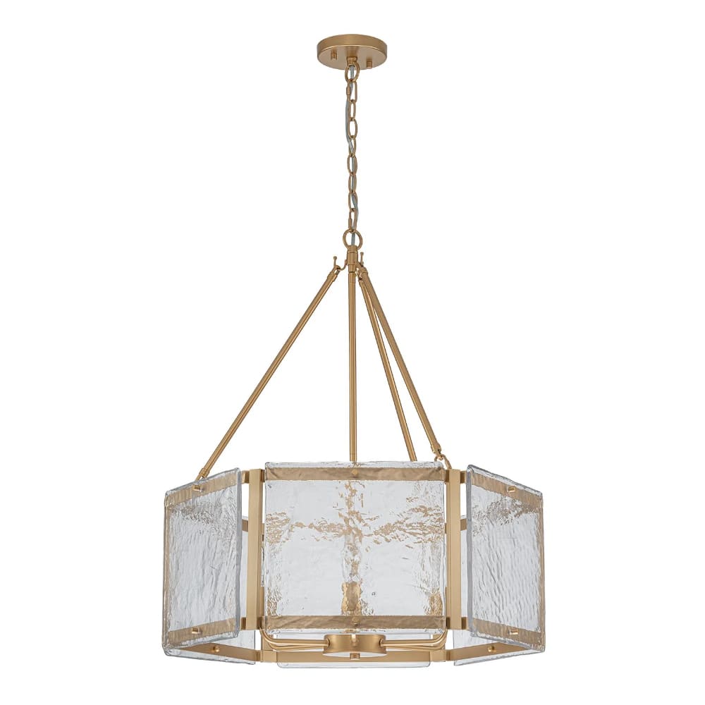 Textured Water Ripple Drum Chandelier - 6-Light Glass Pendant Light