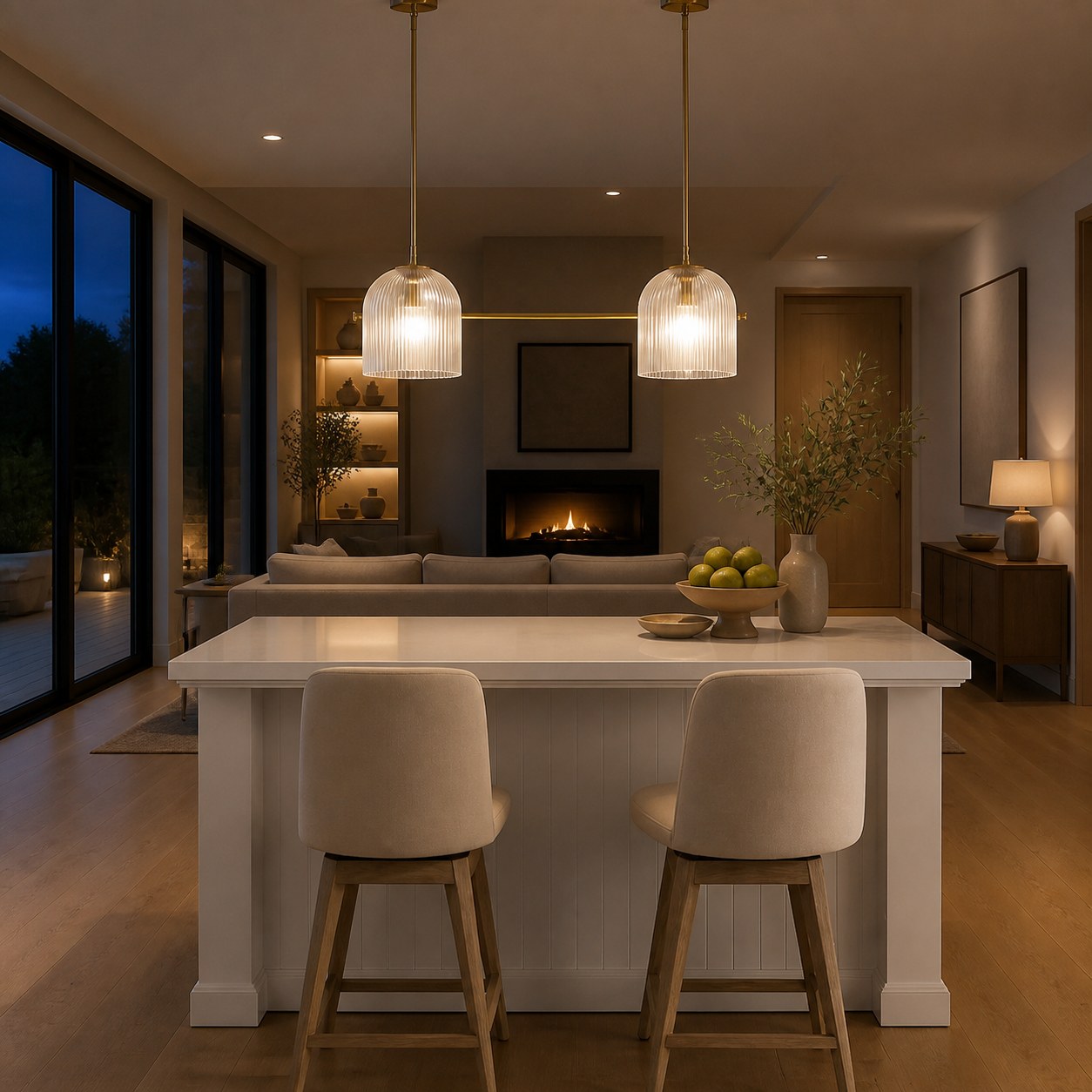 Alain Farmhouse Cooper Ribbed Glass Pendant Light