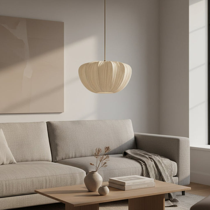 Linbron Pendant - Soft Linen Shade and Curved Frame Modern Light for Dining Room