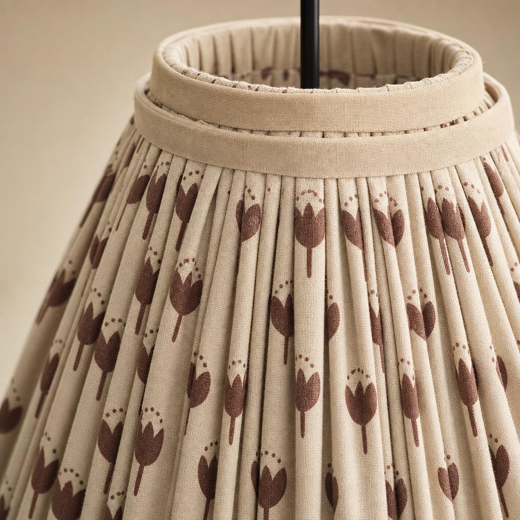 Solmire Fabric Pendant Light - Floral Pleated Shade with Wood and Iron Accents for Dining Room and Kitchen Island