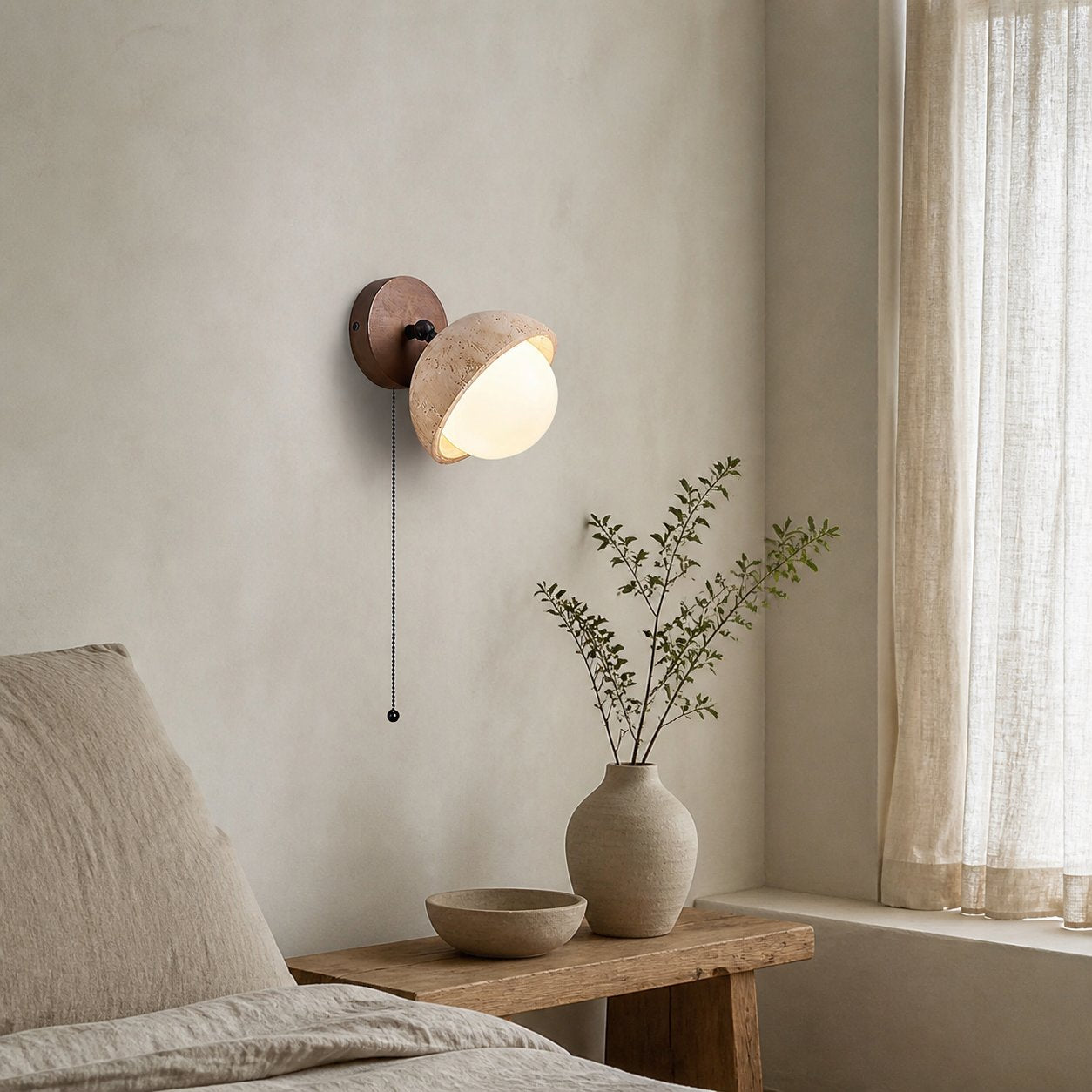 Modern Travertine Wall Lamp – Minimalist Stone Sconce for Bedroom Living Room Hallway