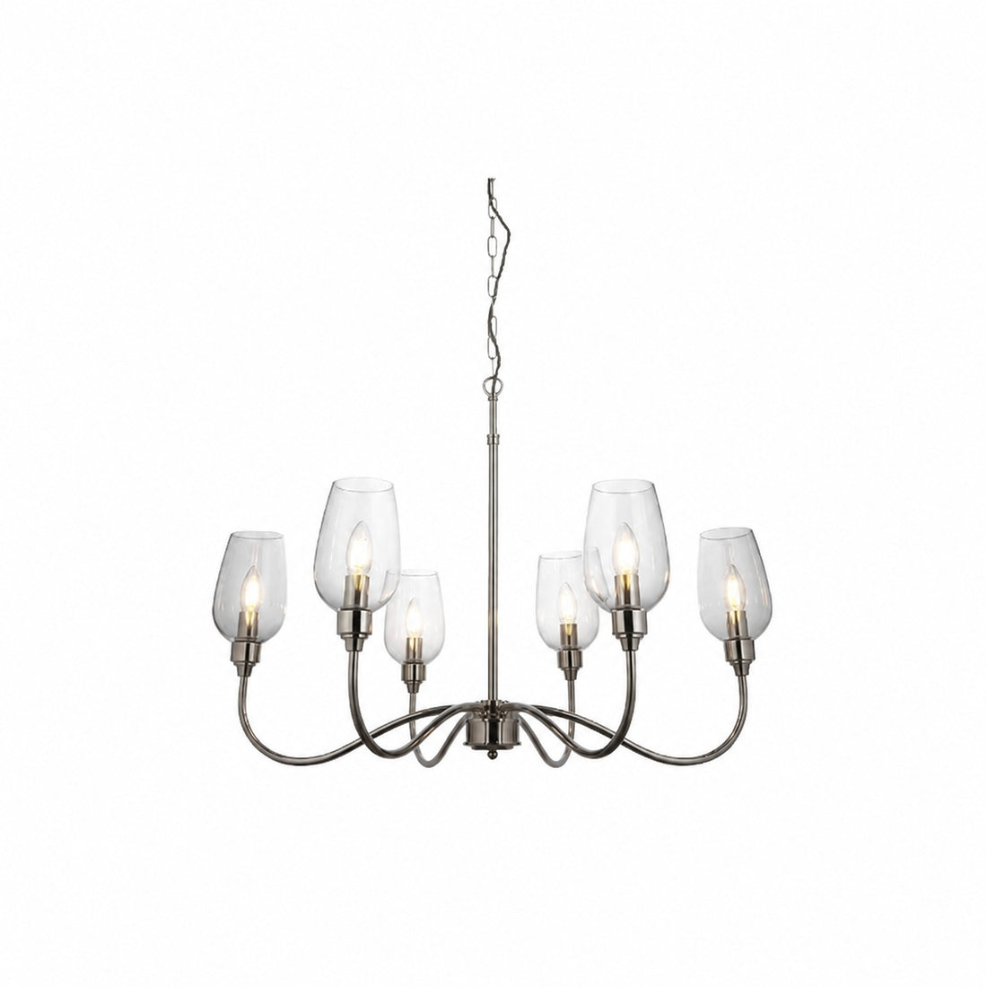 Clarione Art Deco 6-Light Linear Chandelier with Blown Glass Shades for Kitchen