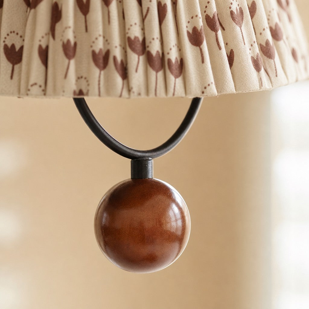 Solmire Fabric Pendant Light - Floral Pleated Shade with Wood and Iron Accents for Dining Room and Kitchen Island