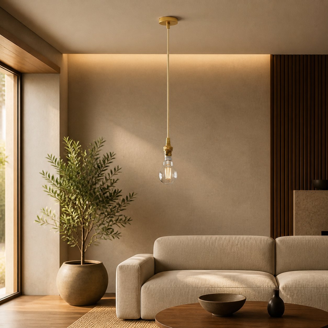Plaitar Modern Brass Pendant Light - Minimalist Ceiling Fixture with Braided Cord for Hallways