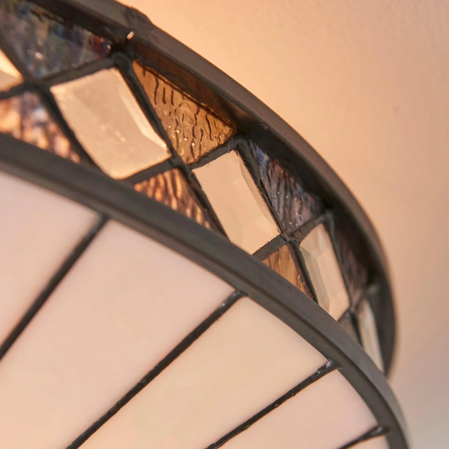 TF Fargo Geometric Flush Mount Light - Handcrafted Art Deco Stained Glass Lamp for Entryway