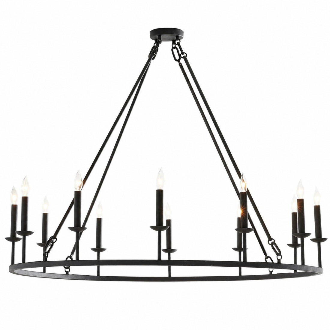 Rowan Modern Wagon Wheel Round Chandelier - Industrial Farmhouse Iron Lighting Fixture