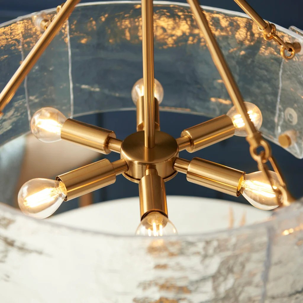 Panellux Decorative Pendant - Handcrafted Curved Glass Panels Brushed Brass Finish for Foyer