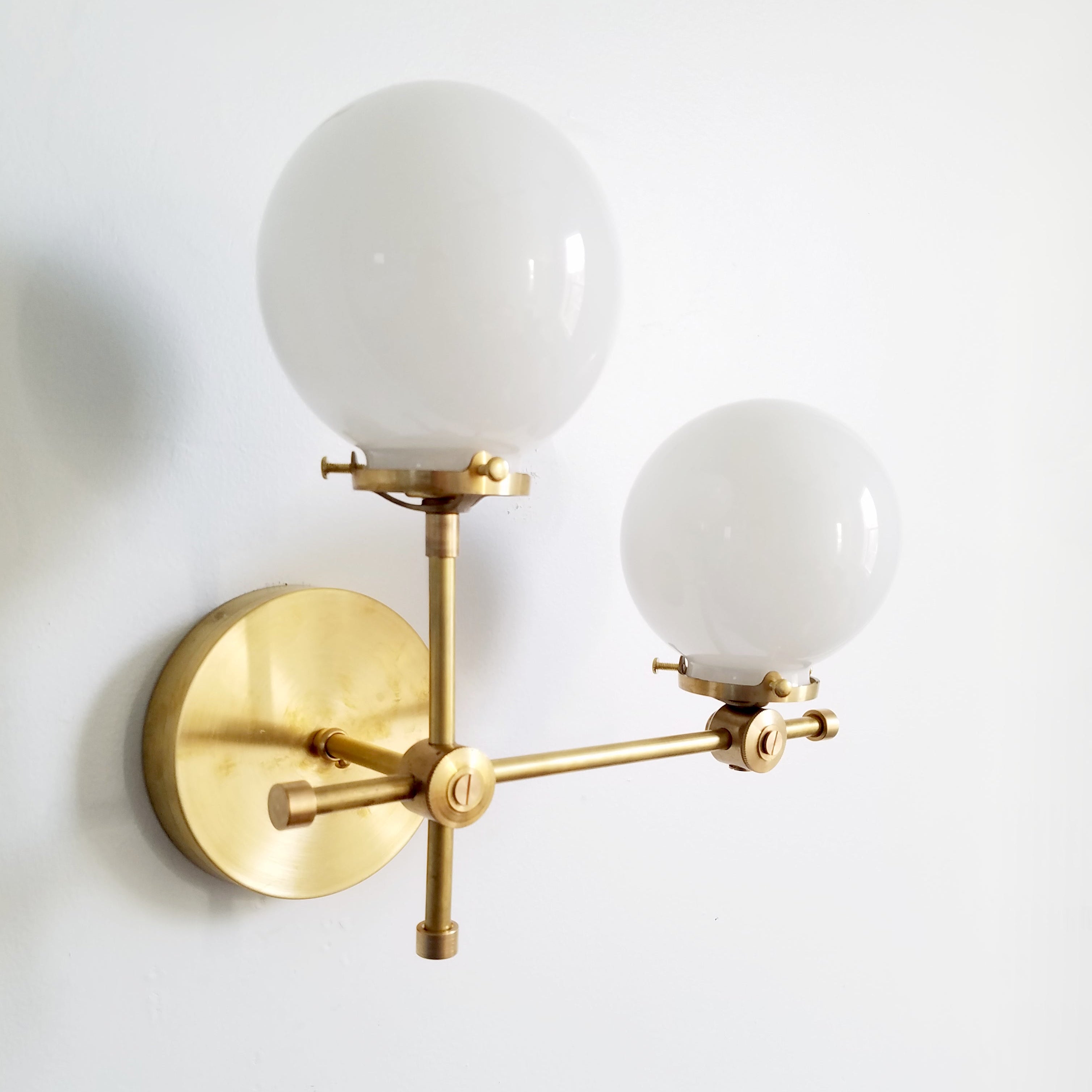 Asymmetric Wall Sconce - Raw Brass or Chrome Finish, Clear & White Glass