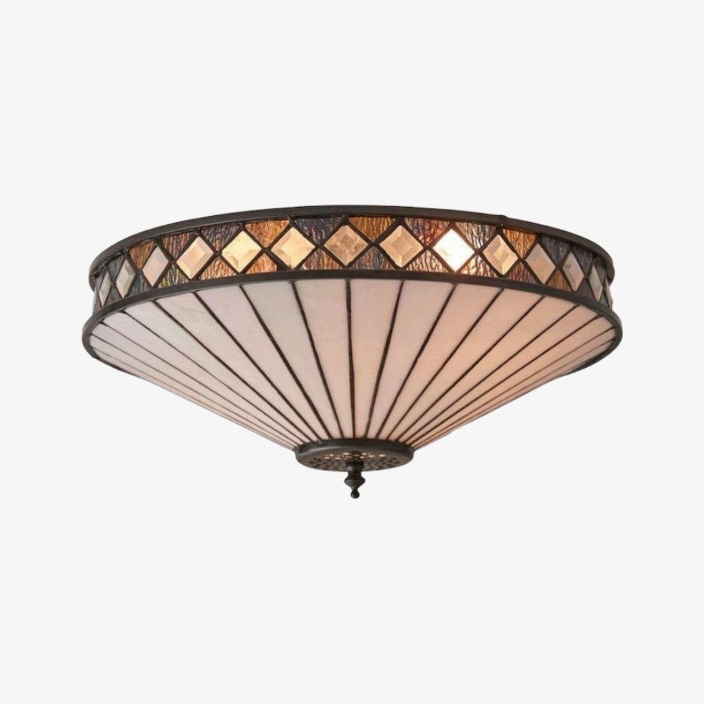 TF Fargo Geometric Flush Mount Light - Handcrafted Art Deco Stained Glass Lamp for Entryway