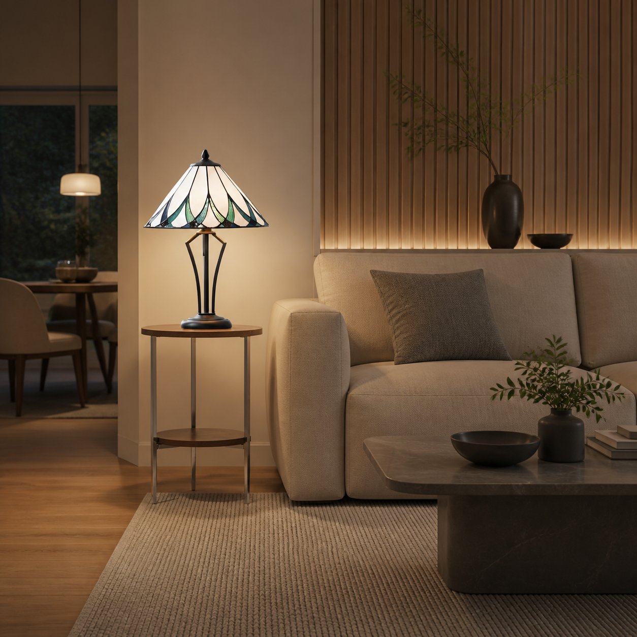 TF Allanton Water Ripple Glass Table Lamp - Classic Style for Living Room, Bedroom or Study