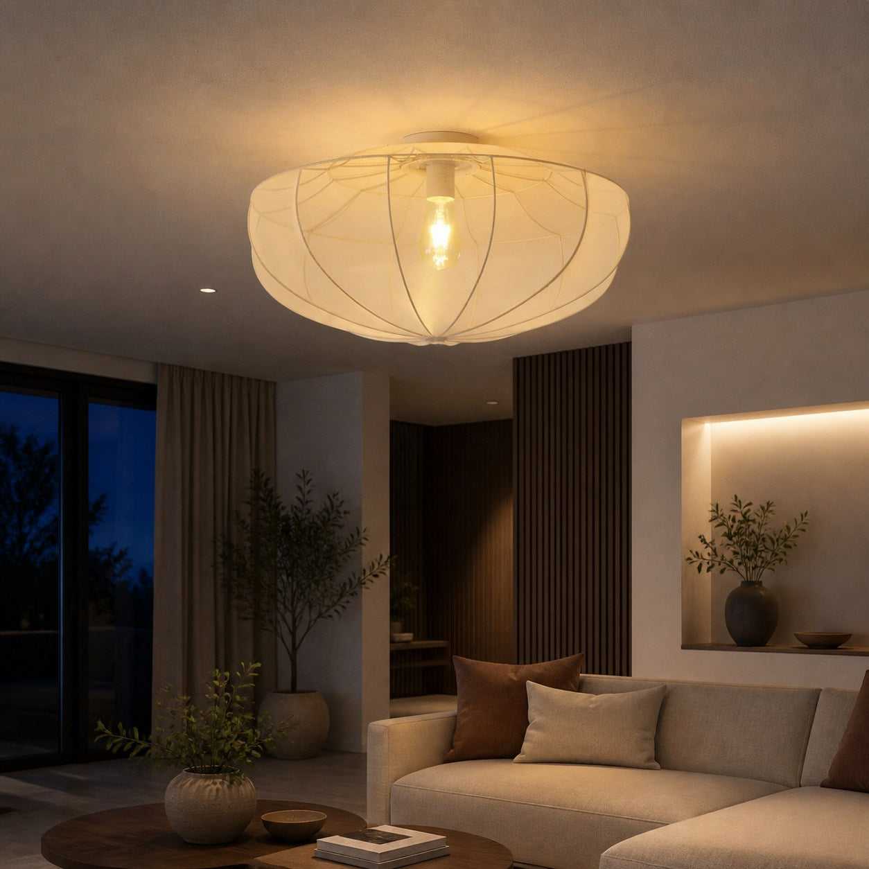 Lumifil Draped Mesh Ceiling Light – Boho Rustic Textured Shade Lamp for Living Room or Bedroom