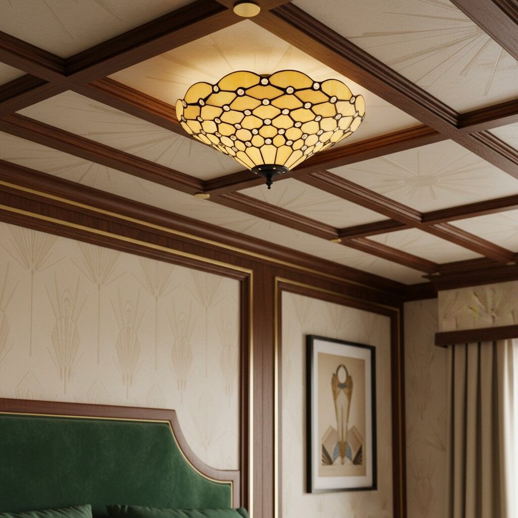 TF Pearl Handcrafted Tiffany Ceiling Light – Art Deco Stained Glass Light for Hallway or Living Room