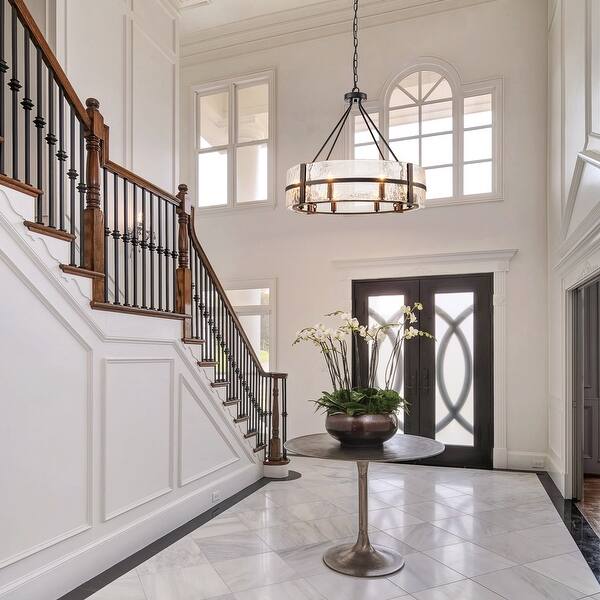 Modern Wide Drum Pendant Lamp – Clear Glass Chandelier For Living Room