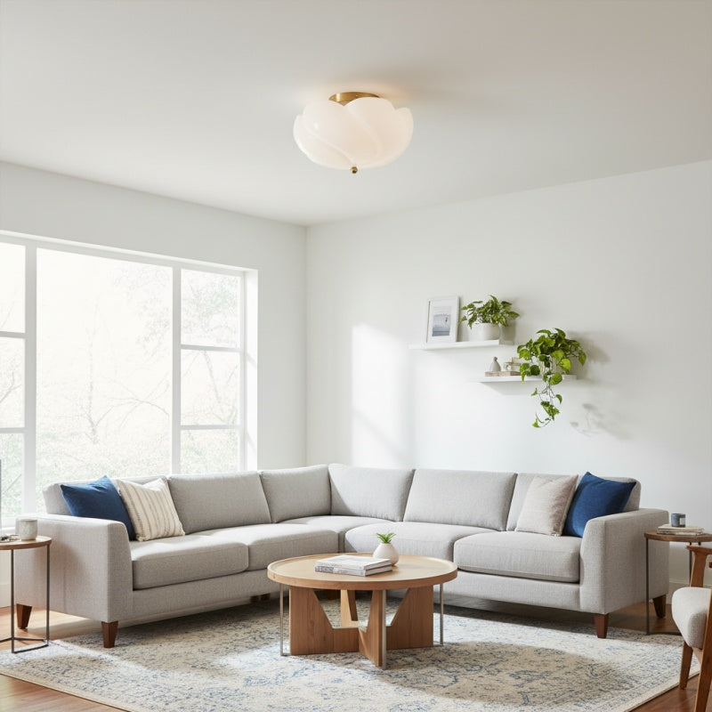 Modo Ceiling Light – Minimalist Glass Shade with Sleek Brass Frame for Dining Room