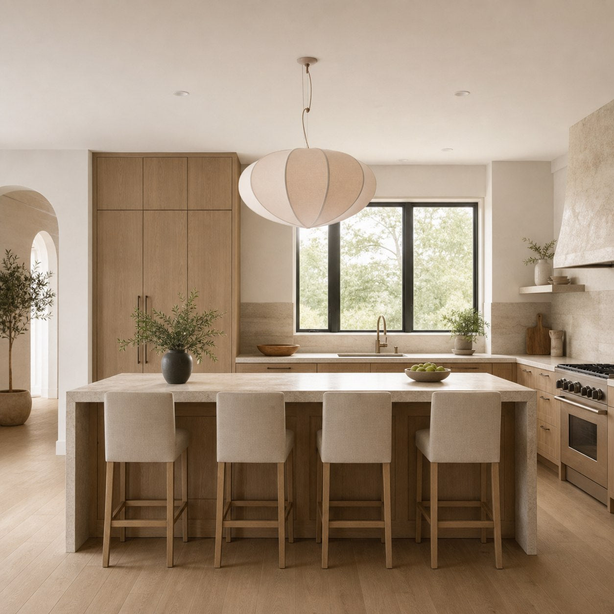 Alvian Adjustable Pendant Light with Linen Shade for Dining Room and Kitchen Island