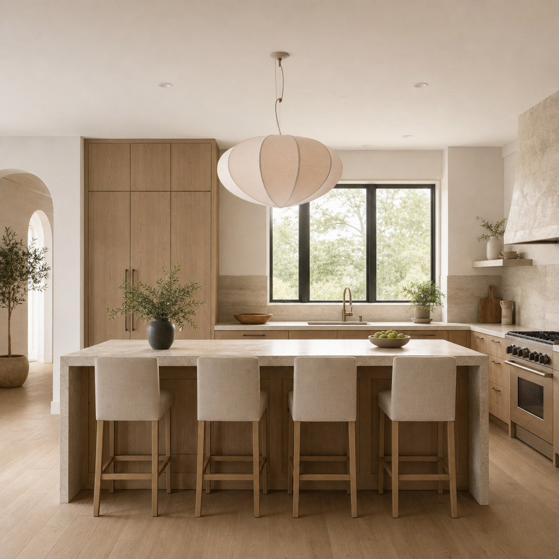 Alvian Adjustable Pendant Light with Linen Shade for Dining Room and Kitchen Island