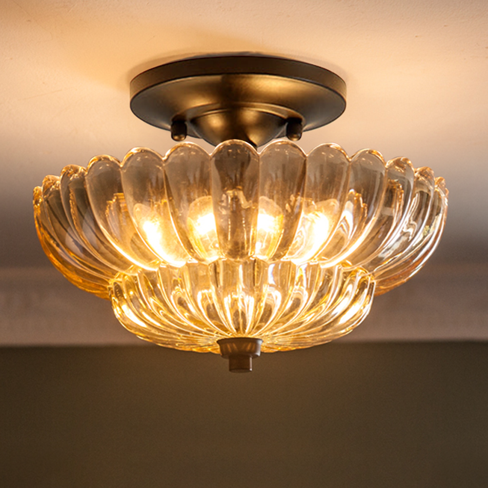 Semi Flush Mount Ceiling Lights Umbrella Shape Glass Lamp