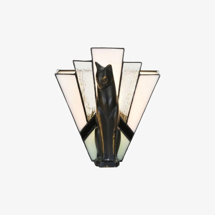 TF Felix Table Lamp – Art Deco Design with Glass Shade and Cat Figurine for Living Room or Bedroom
