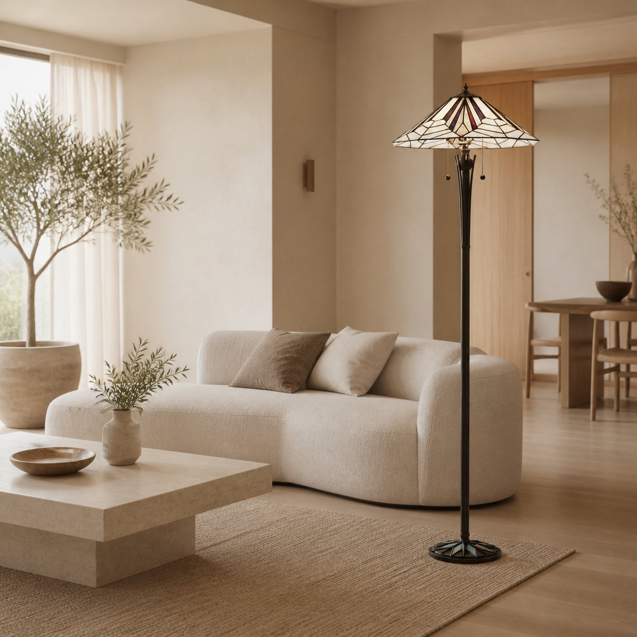 TF Astoria Art Deco Stained Glass Floor Lamp – Geometric Design Standing Light for Living Room