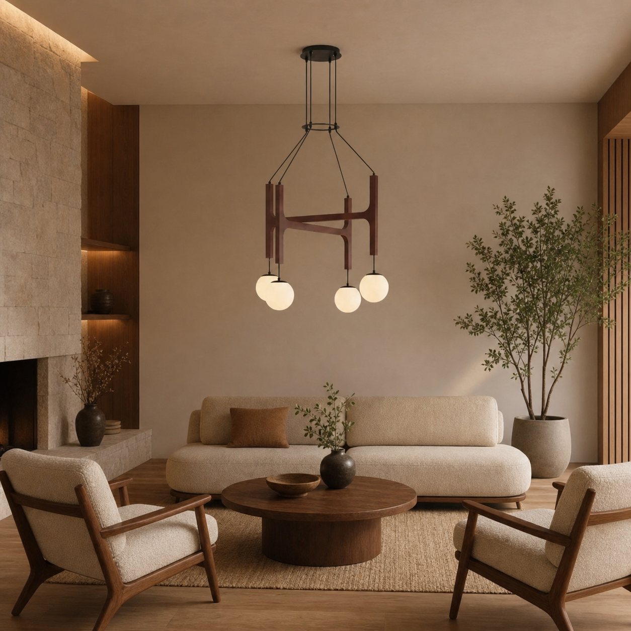 Auralith Wood Chandelier Multi Arm Fixture - Modern Natural Lighting for Living and Dining