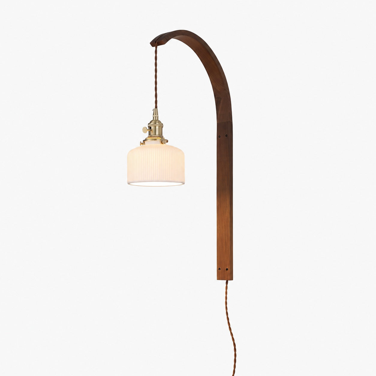 Curved Walnut Ceramic Plug-in Wall Light