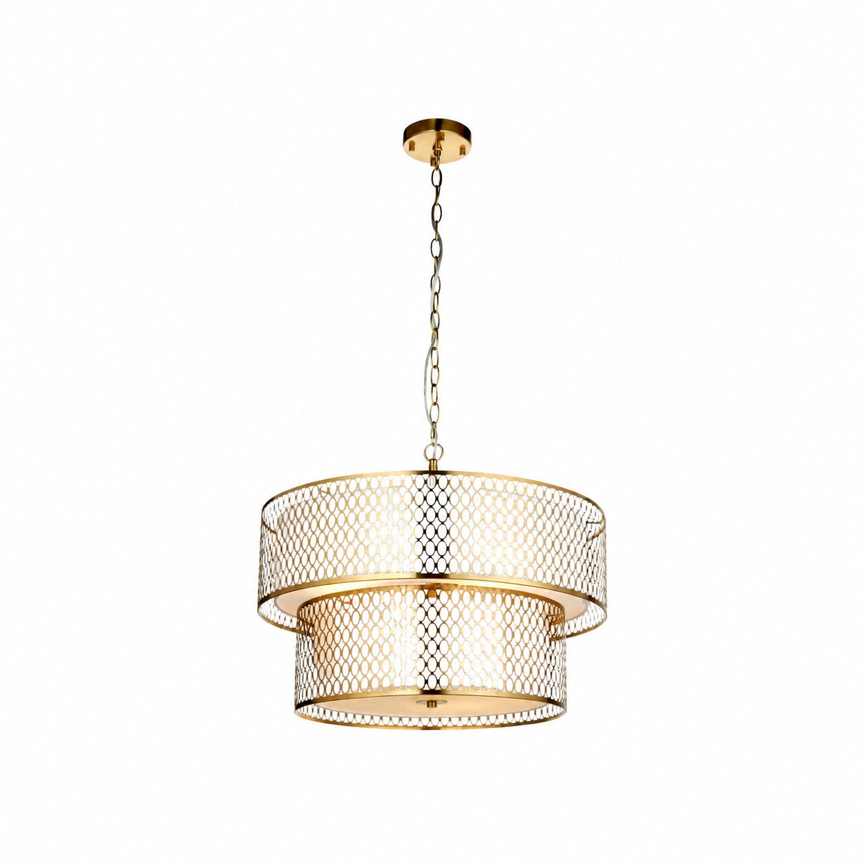 Liorin Geometric Pendant Lamp – Modern Fretwork Metal and Fabric Shade Pendant for Interiors