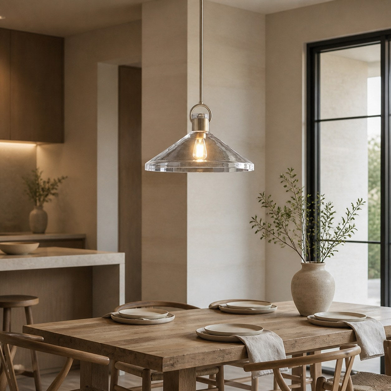 Lumicona Wide Cone Pendant Light – Clear Glass Design with Industrial Style for Kitchens U17