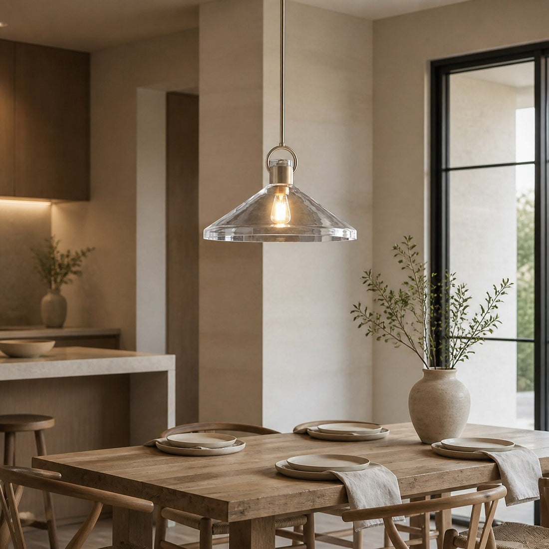 Lumicona Wide Cone Pendant Light – Clear Glass Design with Industrial Style for Kitchens U17