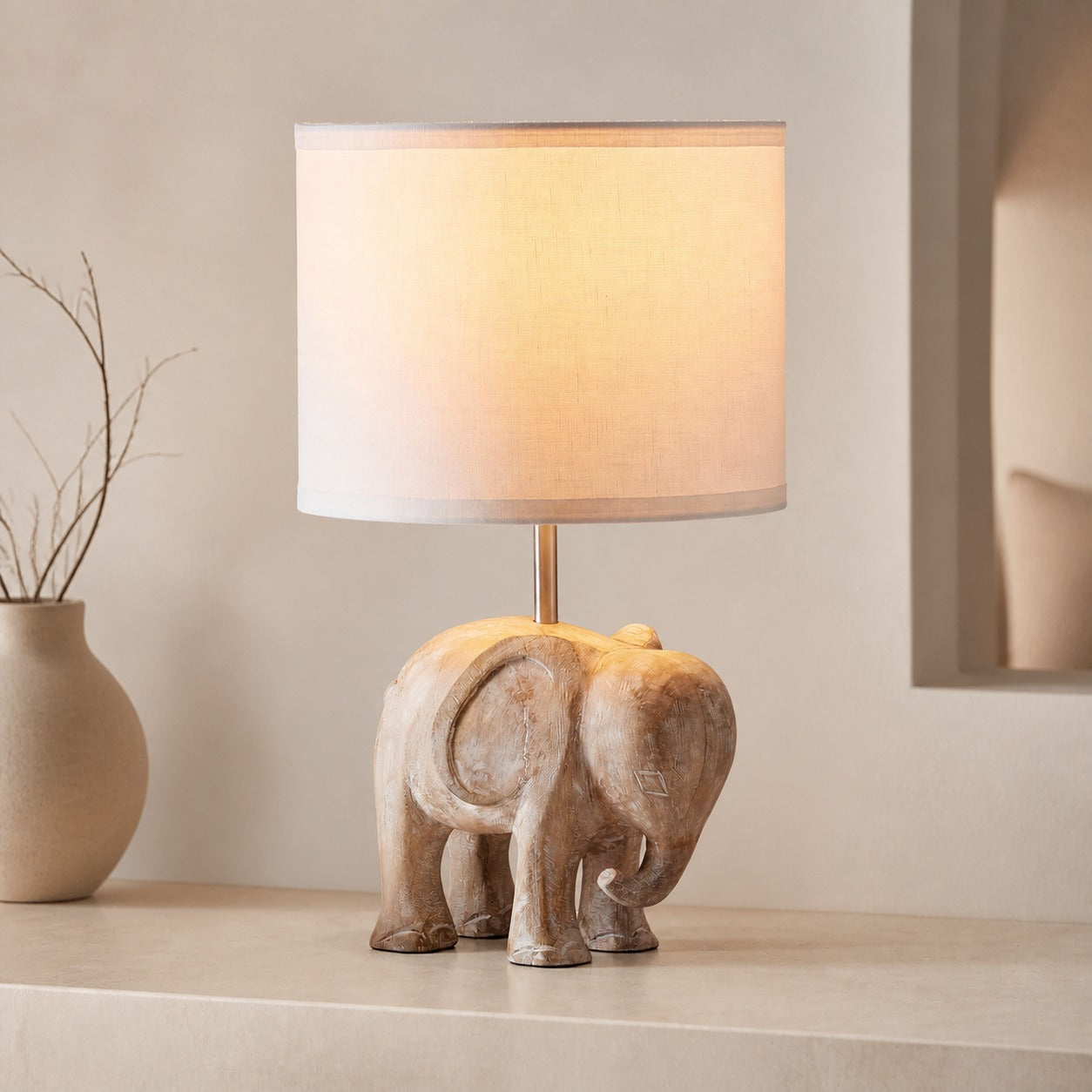 Carved Wood Animal Table Lamp