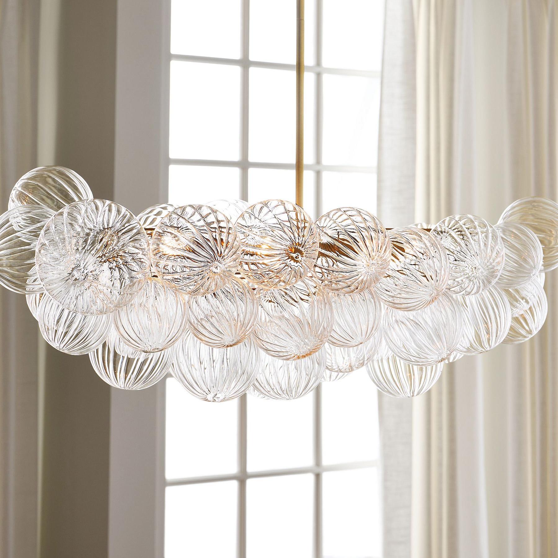 Bravira Vintage Brass Bubbled Glass Chandelier Ambient Lighting for Living Rooms and Commercial Spaces