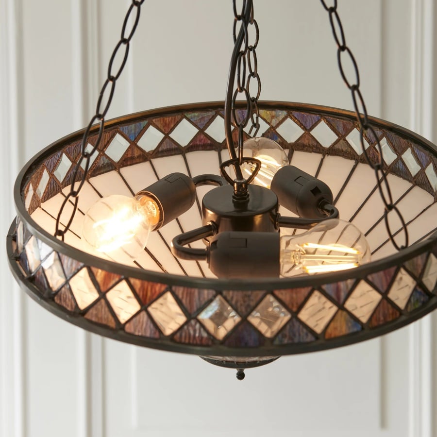 TF Fargo Adjustable Pendant with Stained-Glass Inspired Inverted Shade for Island and Dining