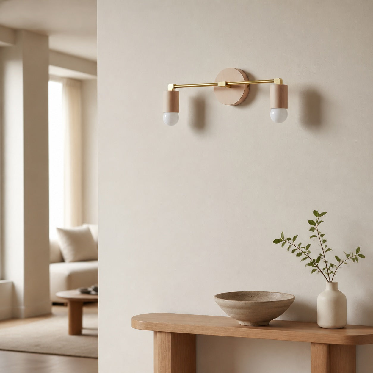 Mobilux Line Wood and Vanity Light - Bohemian Bathroom Lighting Fixture