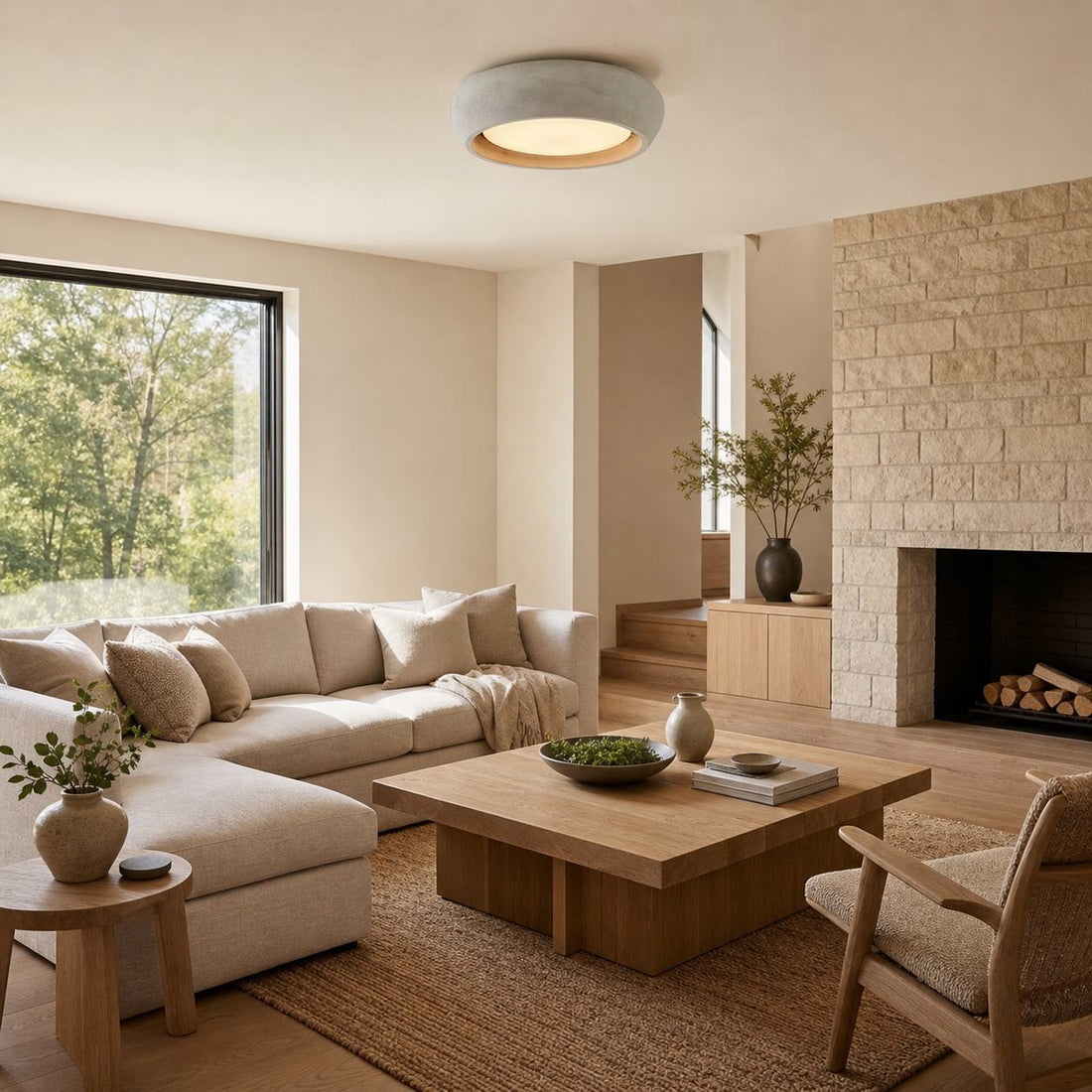 Monocem Minimalist Concrete Ceiling Fixture – Stylish Flush Mount Light for Living Room