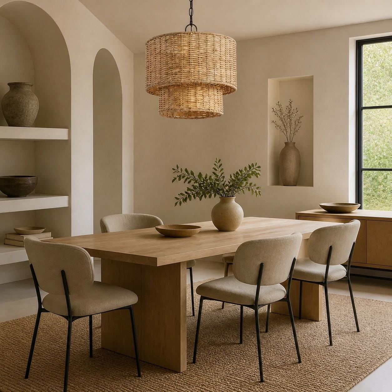 Rattanvo Dual Drum Rattan Pendant – Organic Texture for Dining Areas and Lobbies