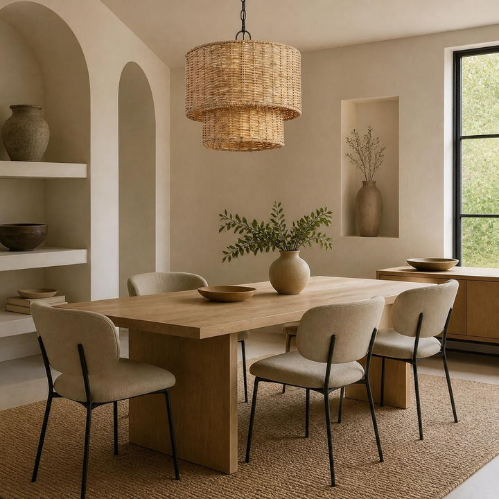 Rattanvo Dual Drum Rattan Pendant – Organic Texture for Dining Areas and Lobbies