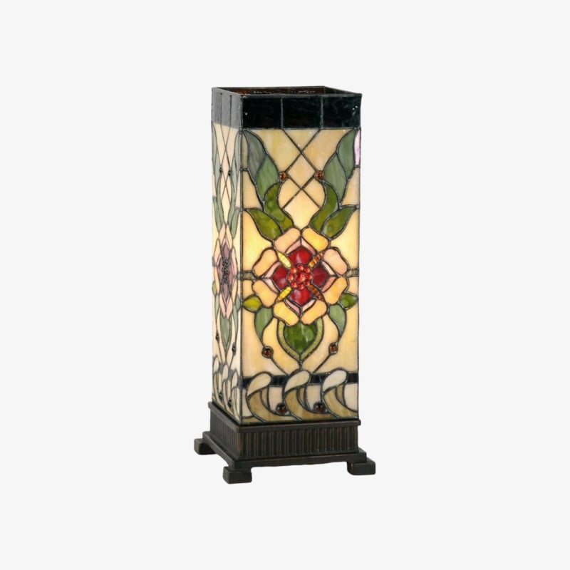 TF Angelique Art Nouveau Stained Glass Table Lamp - Handcrafted Floral Design for Living Room