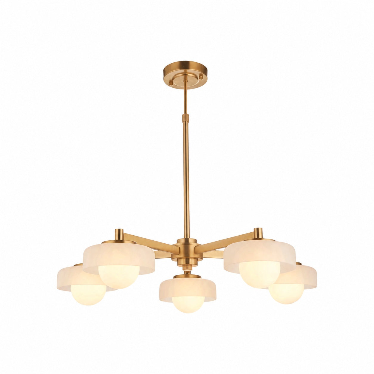 Zirvos Pendant with Frosted Opal Globes and Brushed Brass Frame for Living and Dining