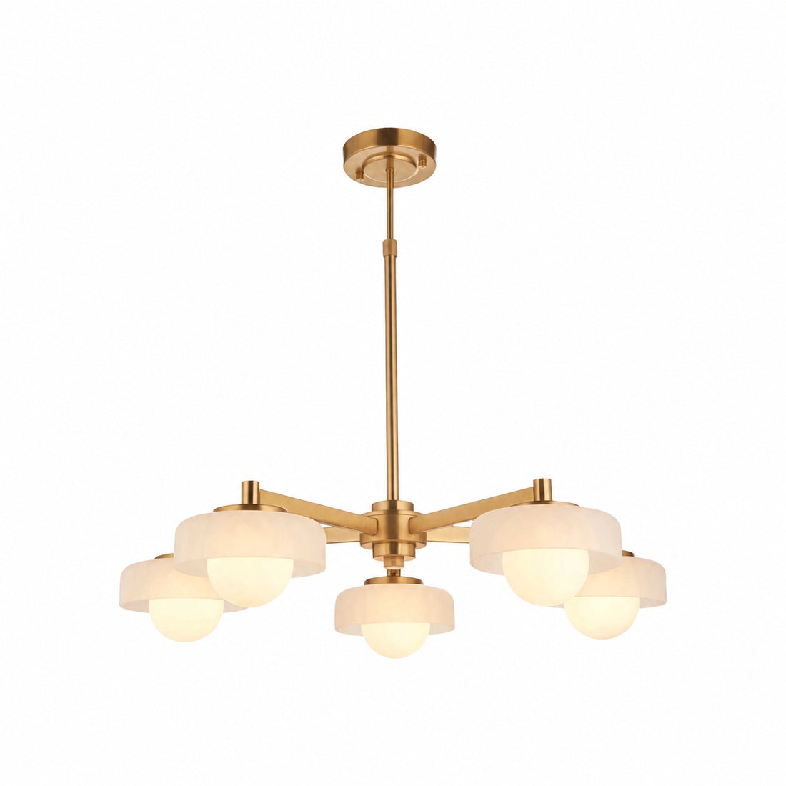 Zirvos Pendant with Frosted Opal Globes and Brushed Brass Frame for Living and Dining