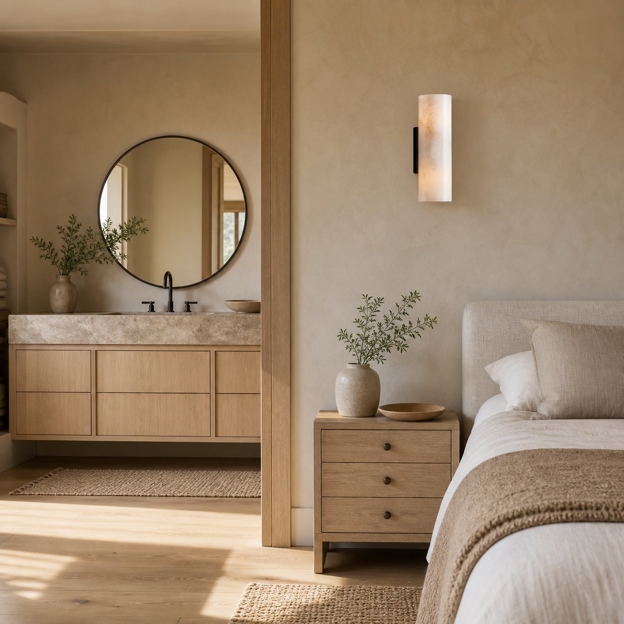 Wolvina Natural Marble Tube Sconce with Sleek Metal Details