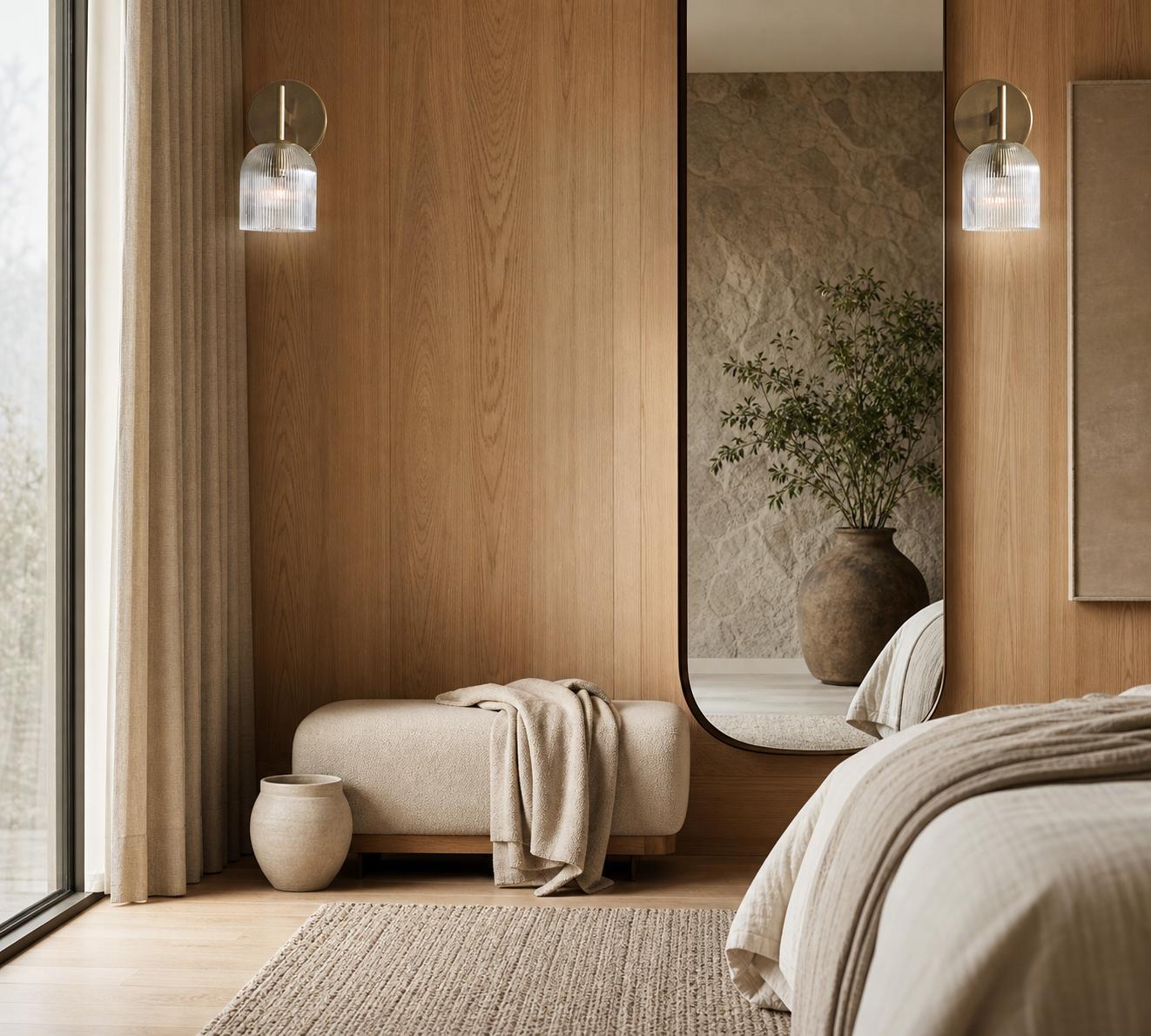 Bravira Ribbed Glass Sconce - Metal Wall Light with Clear Glass Shade