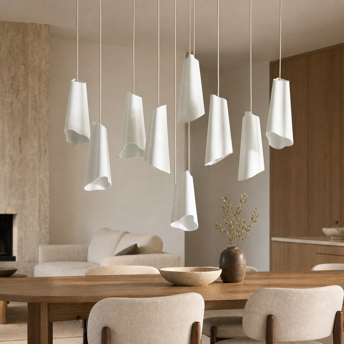 Orovia Ceramic Shade Chandelier – Iron Pendant Adjustable Height Design