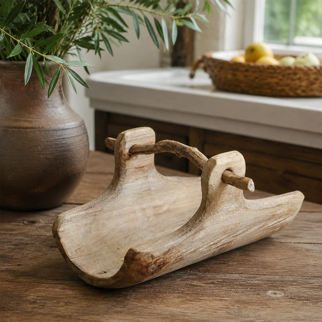 Handcrafted Willow Wood Carry Tray