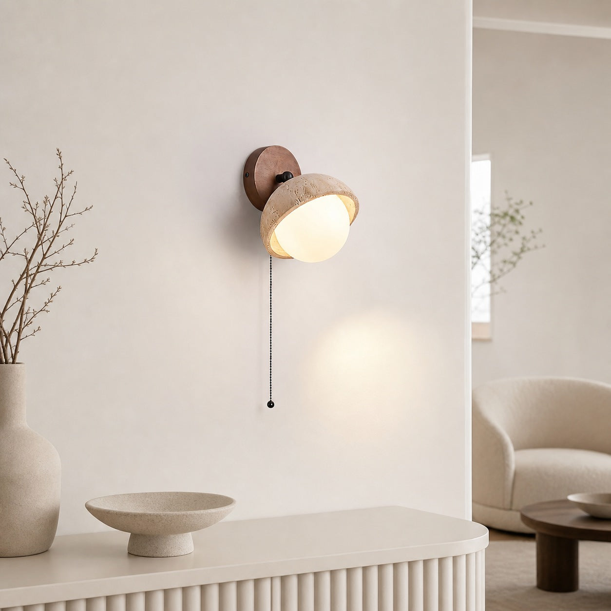 Modern Travertine Wall Lamp – Minimalist Stone Sconce for Bedroom Living Room Hallway
