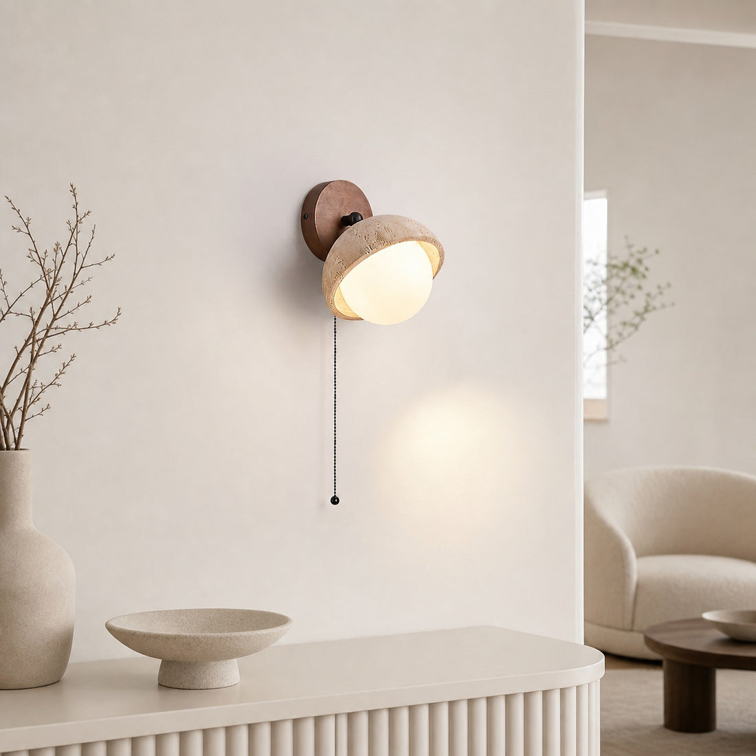 Modern Travertine Wall Lamp – Minimalist Stone Sconce for Bedroom Living Room Hallway