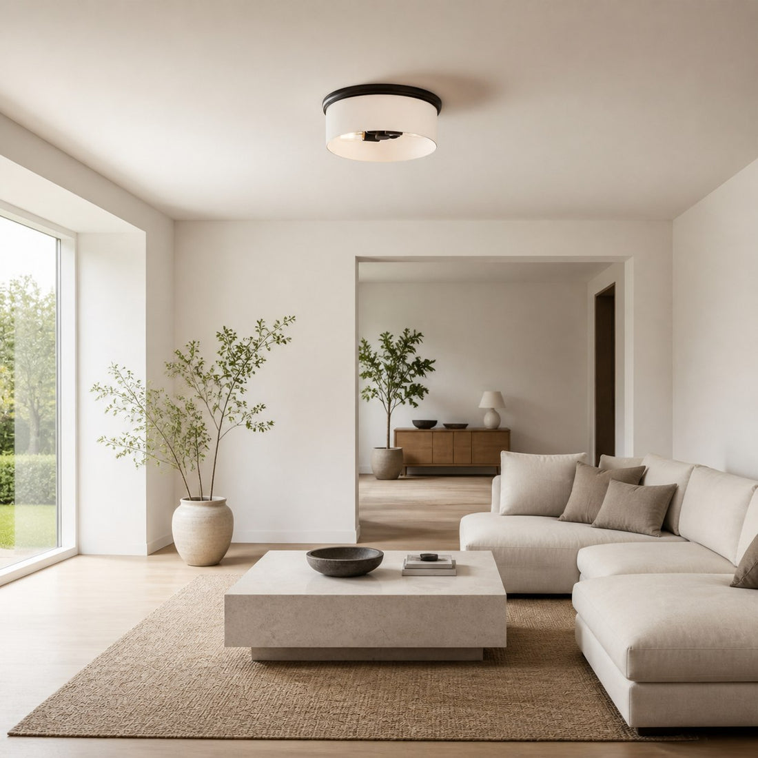 Roven Flush Mount Ceiling Lamp with Opal Glass Dome - Sleek Design for Bedroom and Living Room