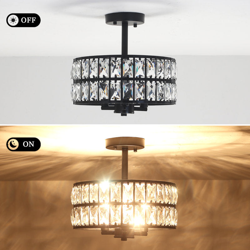 Crystal Drum Ceiling Light –  Glass Semi Flush Mount Lamp for Hallway