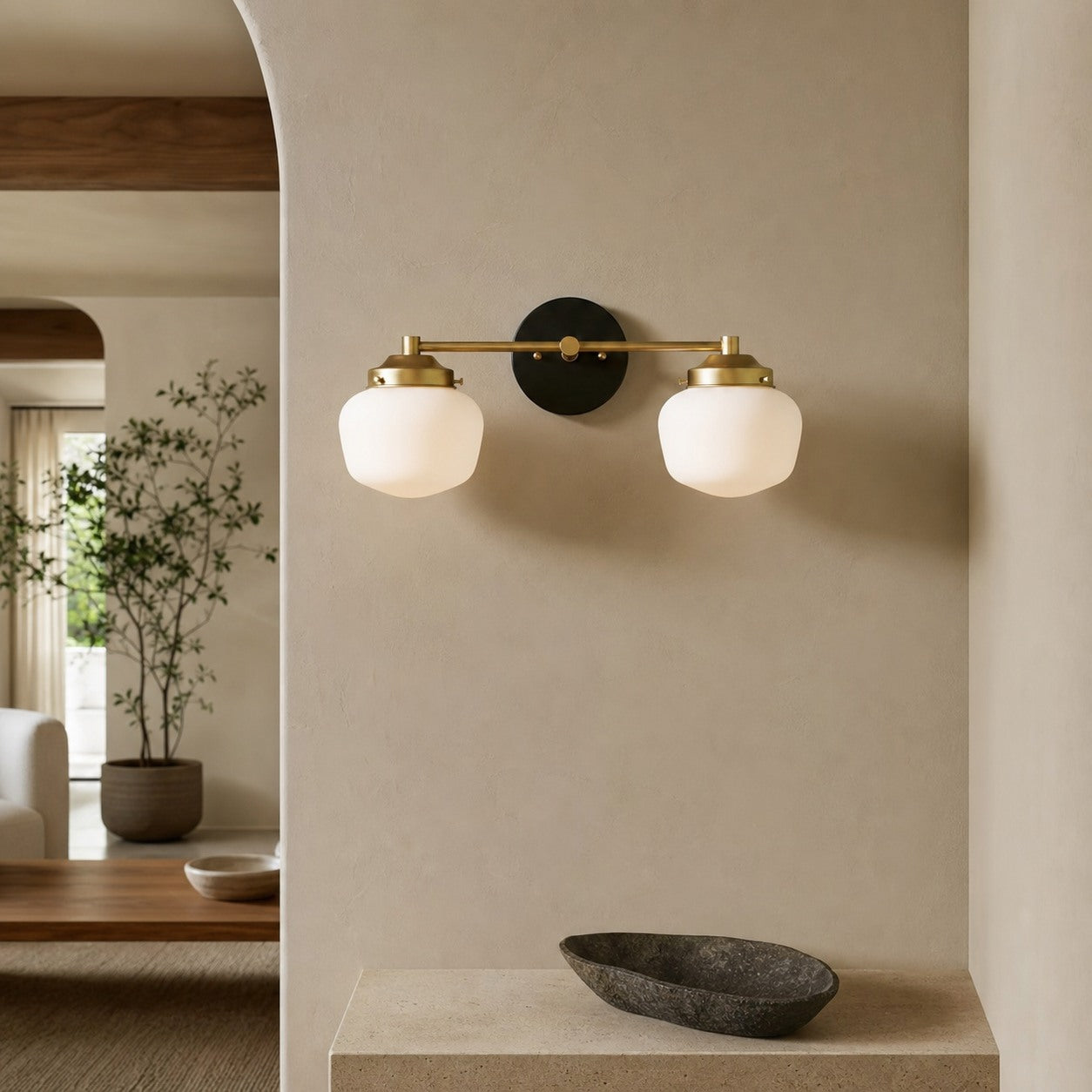 Opalume Glass Art Deco Vanity Light - Bathroom Wall Sconce with White Glass Shades