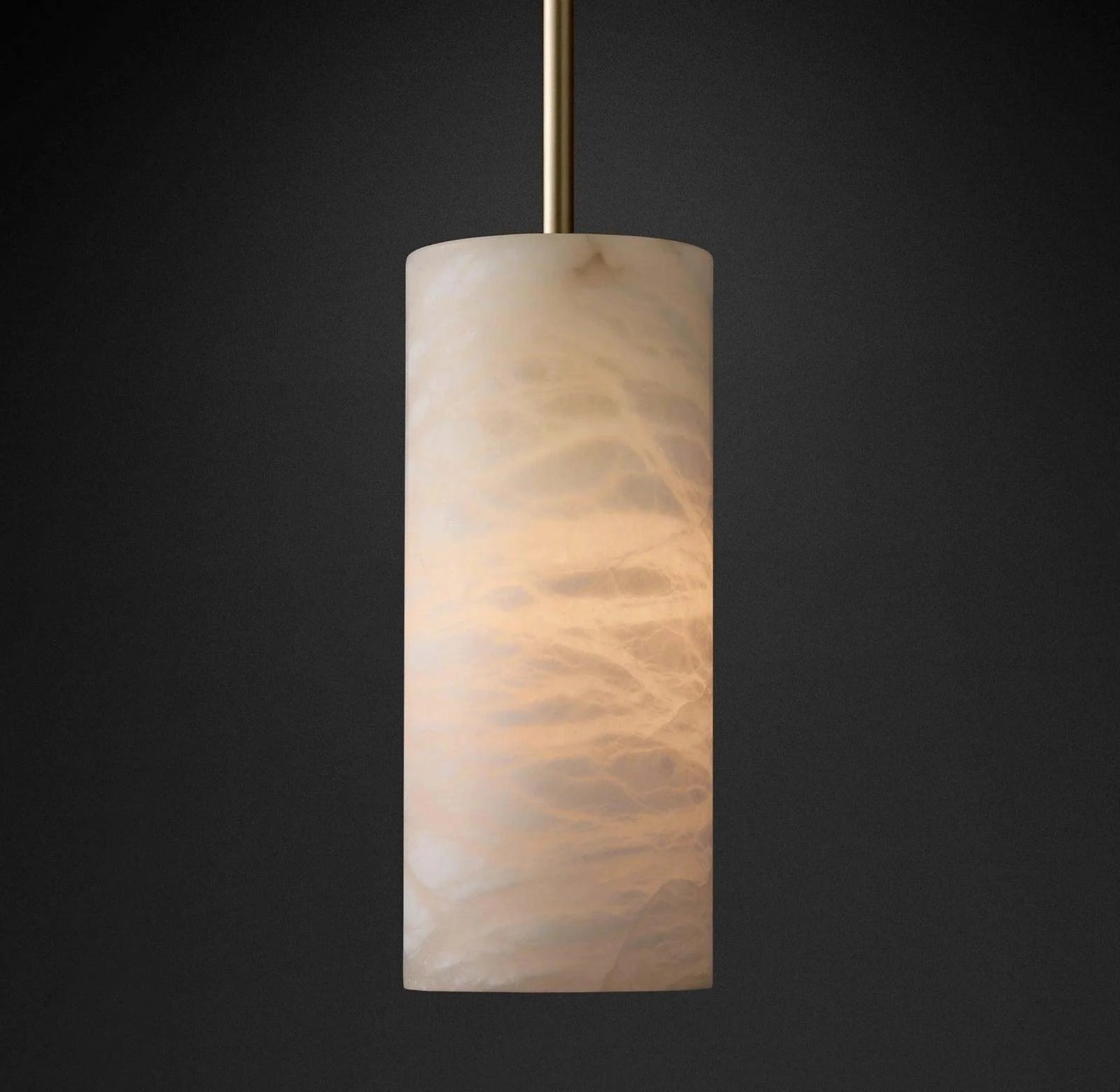 Hand Carved Alabaster Cylinder Pendant Light